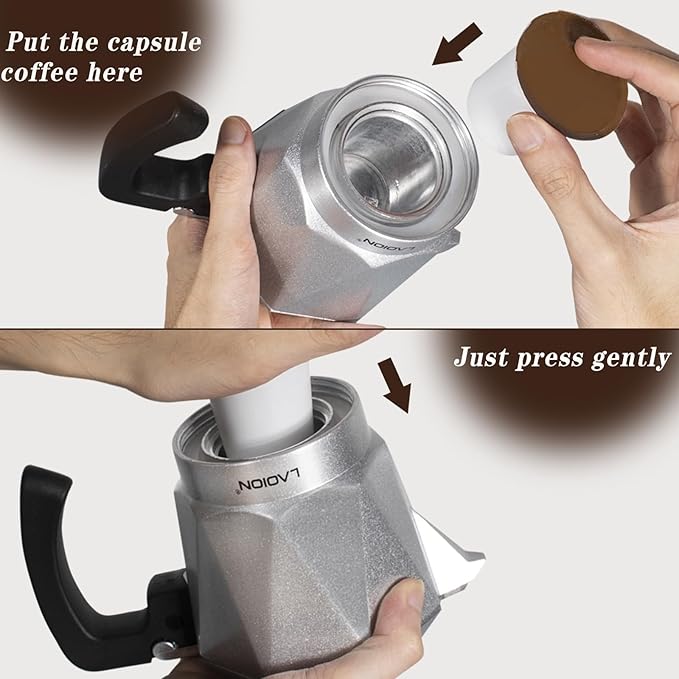 Single Serve Coffee Maker for K Cup & Ground Coffee, Electric Espresso Coffee Maker, Portable Cafeteras Electricas Modernas, Electric Moka Pot with Detachable Base & Overheat Protection (150ml)