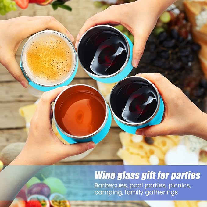 16 Pack Stainless Steel Wine Tumblers 12 oz Insulated Vacuum Wine Cup Set Double Wall Stainless Steel Stemless Mug Glasses for Coffee Soda Whiskey Outdoor Travel (Light Blue)