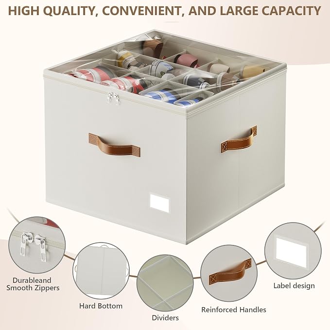 Vincona Shoe Organizer for Closet,2 Pack Shoe Storage Bins Foldable Shoe Storage Box Containers with Clear Cover and Sturdy Handles,Shoe Rack for Closet Storage for Sneakers Heels Slippers (Beige)