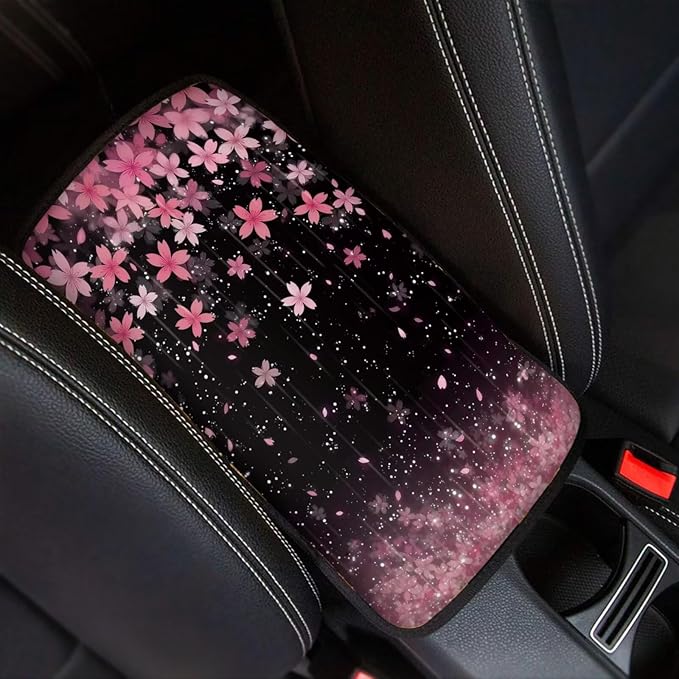 Flowering Cherry Print Universal Center Console Cover Armrest Cover for Car SUV,Fashion Car Arm Rest Cover Pad for Women