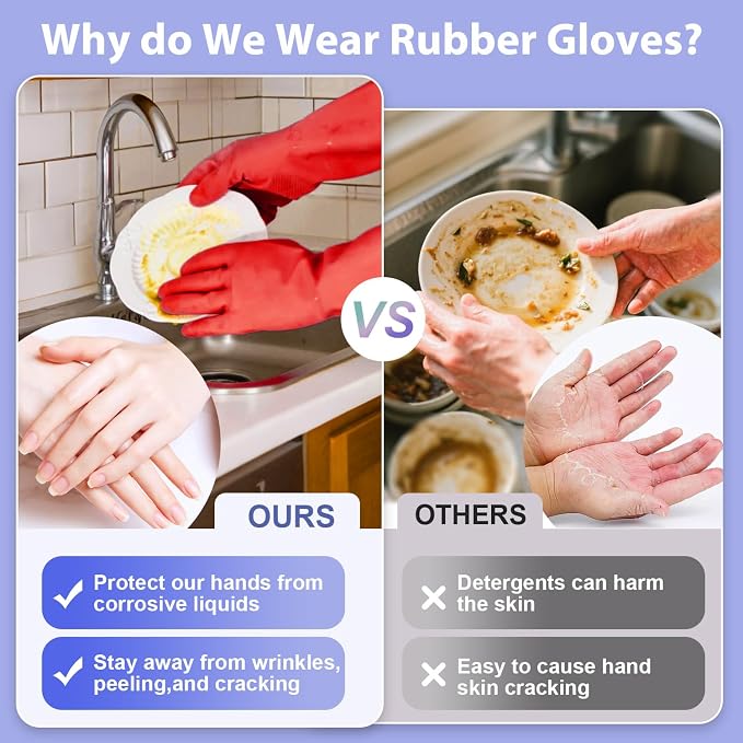 Rubber Kitchen Dishwashing Gloves - 4 Pairs Colorful Reusable Cleaning Gloves for Kitchen Washing Dishes and Household Cleaning(XL, Yellow+Red)