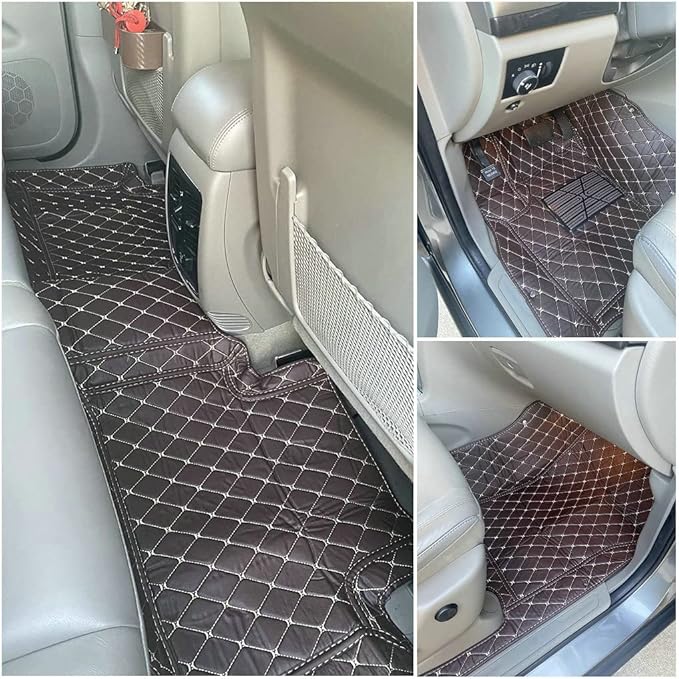 Customize Car Floor Mats for 99% Sedan SUV Sports Car All Weather Leather Full Coverage Waterproof Non-Slip Vehicle Lining Pads (Black red Stitching)