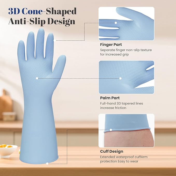 Rubber Kitchen Dishwashing Gloves - 4 Pairs Colorful Reusable Household Cleaning Gloves For Washing Dishes And Cleaning Tasks，Flexible And Durable Waterproof (Medium, Dark Green+Blue+Green+Gray)