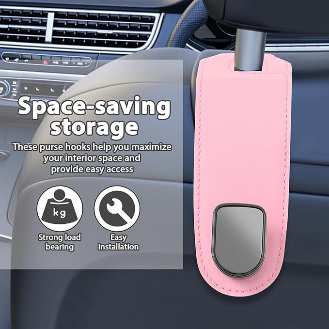 HEALLILY Car Headrest Hooks 2 Pack Backseat Purse Hangers Organizer for Bags Grocery Drinks Universal Car Seat Back Hooks Interior Storage Accessories