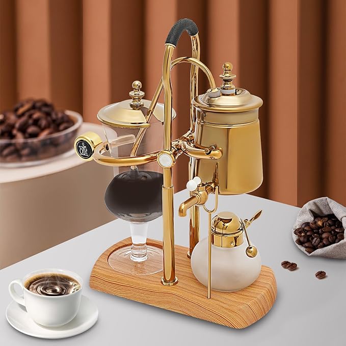 Belgian Belgium Luxury Royal Family Balance Syphon Siphon Coffee Maker Vacuum Brewing System, Vintage Classic Retro Luxury Exquisite Design Coffee Maker 400 ml (Gold)