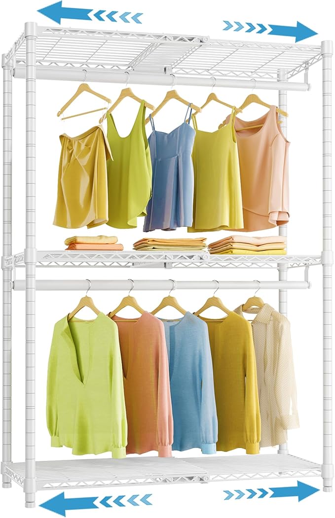 VIPEK X1 Expandable Clothing Rack Heavy Duty Adjustable from 2' to 3'5" with Flexible Shelves and Hanger Rods Metal Garment Portable Closet Rack for Hanging Clothes, White