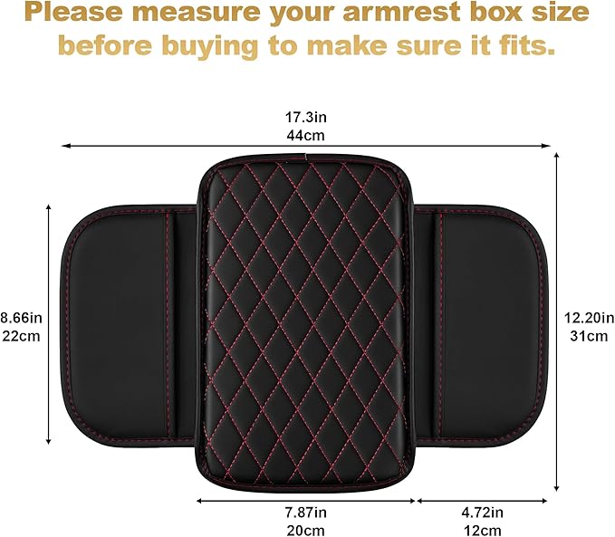 Center Console Cover for Passport: Armrest Cover for Car with 2 Storage Bags - Scratch & Wear Resistant & Waterproof Leather Console Cover,Anti-Scratch Auto Armrest Pad Accessory （Black&Red