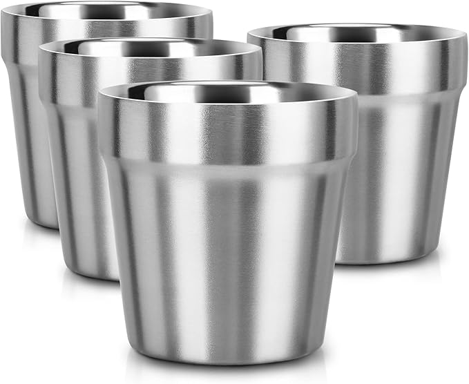 Beasea Stainless Steel Cups 8 oz, Metal Drinking Cups Set of 4, Stackable Stainless Steel Cups Double Wall Small Cup Insulated Drinking Cups Glasses for Home Restaurant Party Camping