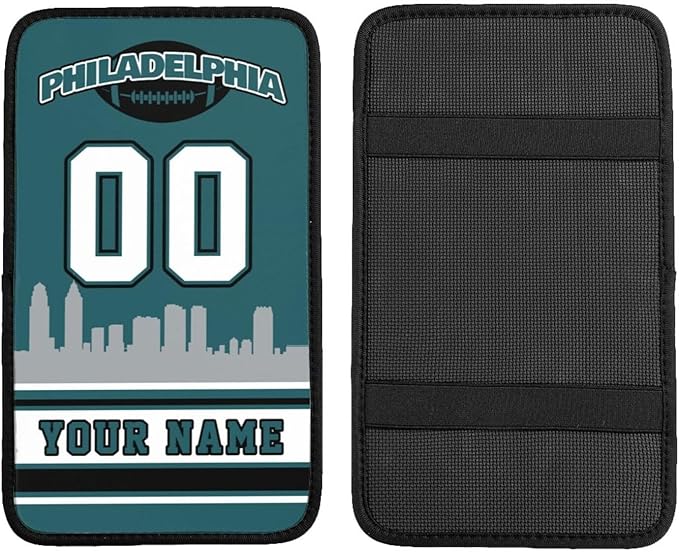 Custom Football Car Armrest Covers Personalized Football Style with Name Number Customized Auto Center Console Pad Car Handrail Box Cushion for Most Vehicle Decor Accessories, Green