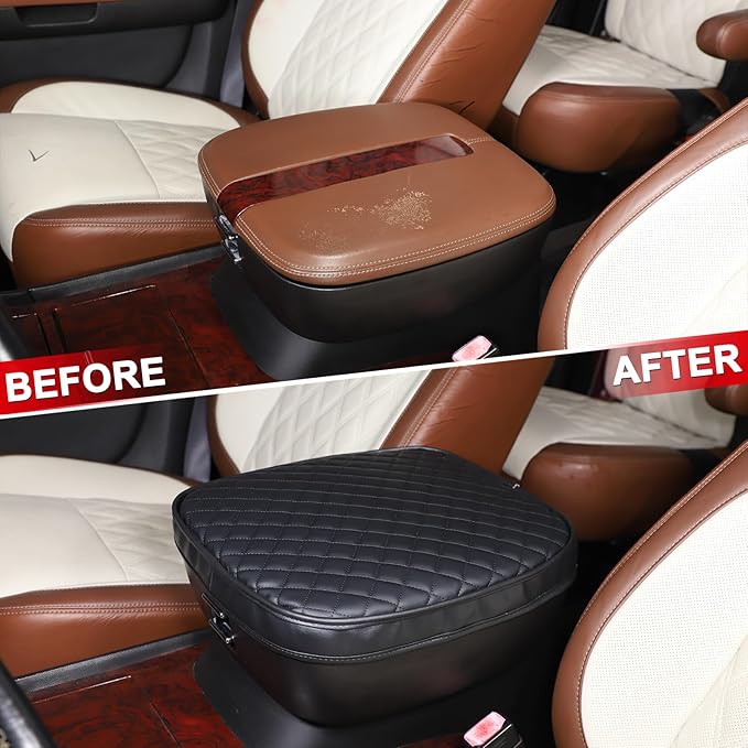 Center Console Armrest Cover Compatible with Cadillac Escalade 2007-2014 Accessories, Leather Armrest Lid Cushion Pad, Armrest Seat Box Cover Mat for Escalade