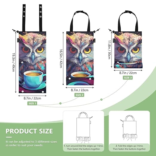 ALAZA Hanging Car Trash Bags Garbage Bag Trash Can for Back Seat Small Owl Coffee Washable Storage Bag Retractable 2 Pack