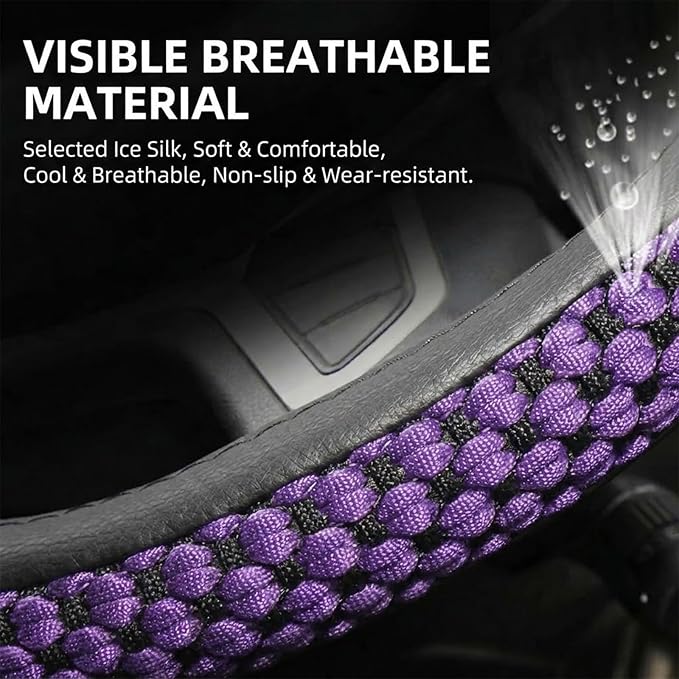 Size 16-20 Inch Ice Silk Ventilation Multi-Style Comfy Grip Steering Wheel Cover for Truck, Bus, Big Rig Trucker,SUV， Anti-Slip Design 16-20 Inch (Purple, 20)