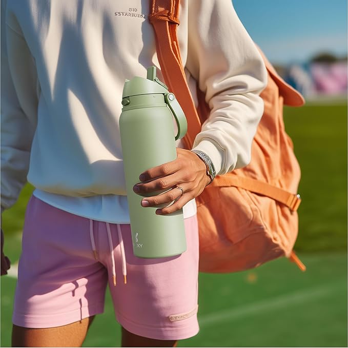 40 oz Insulated Water Bottle for Sports: Meoky Stainless Steel Water Bottle with 2-in-1 Straw and Spout Lid - Leak Proof, Cold for 24 Hours, Protective Silicone Base, BPA-Free for Gym, Night