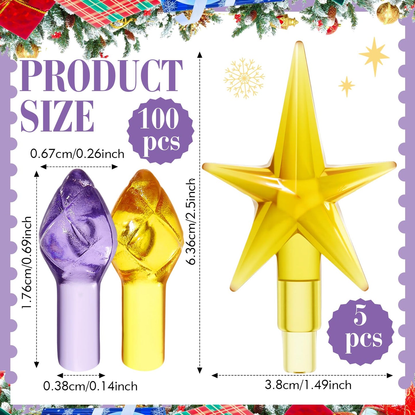Boao Ceramic Christmas Tree Bulbs - 100 Pieces, 3.8 mm Diameter, Purple and Orange, Model MA-Boao-5133, Plastic