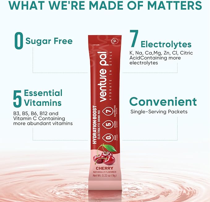 Venture Pal Sugar Free Electrolyte Powder Packets - Liquid Daily IV Drink Mix for Rapid Hydration & Party Recovery | 5 Vitamins & 7 Electrolytes| Keto Friendly | Non-GMO | Certified Vegan | 16 Sticks