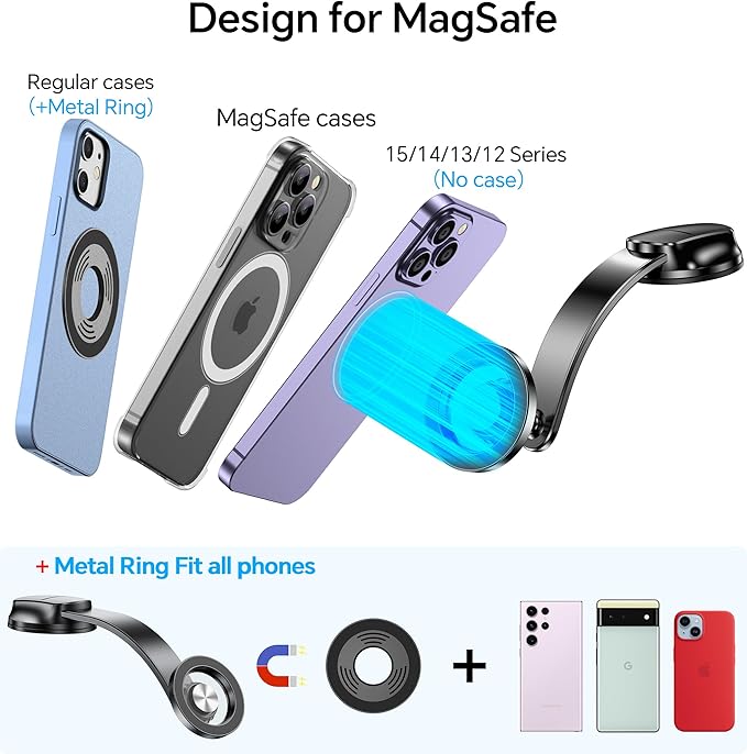 for Magsafe Car Mount【Super Suction】Phone Holders for Your Car Magnetic【Bendable Memory Alloy】Windshield Magnetic Phone Holder Car Accessories for iPhone 16 15 14 13 12 Pro Max Plus Magsafe Case