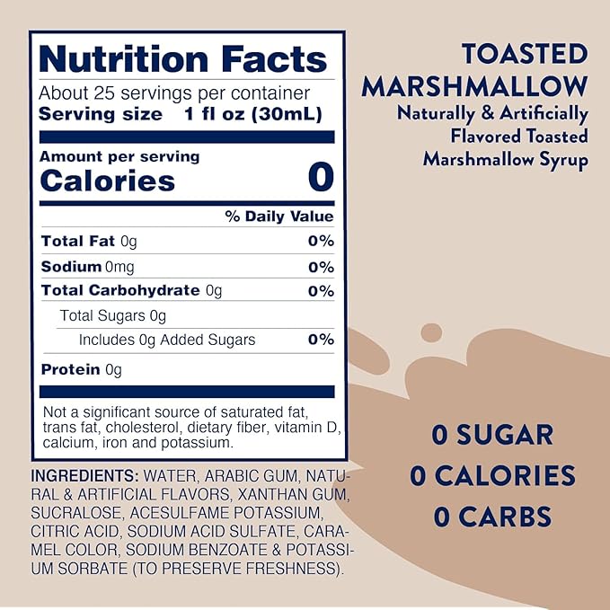 Jordan’s Skinny Mixes Sugar Free Coffee Syrup, Toasted Marshmallow Coffee Flavoring Syrup, Zero Calorie Drink Mix, Lattes, Baking, Protein Shake or Cocktail, Dairy & Gluten Free, Kosher, 25.4 Fl Oz, 2 Pack