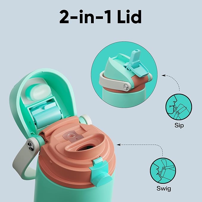 Insulated Water Bottle with Straw - Encool Stainless Steel Water Bottle with Push Button Lid, Leak-Proof & BPA-Free, Keeps Cold for 24 Hours for Sports, Travel, Gym (24 oz, Turquoise)