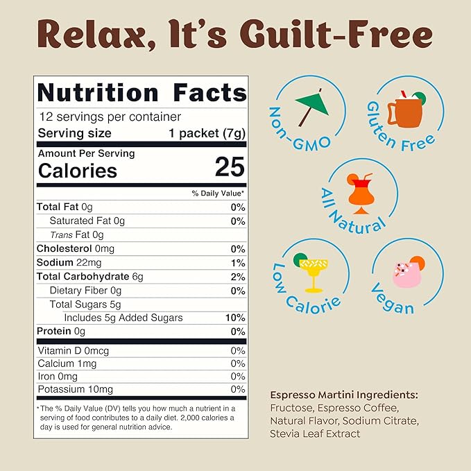 Craftmix Espresso Martini Cocktail & Mocktail Drink Mixer, Skinny Mixes - Water Flavoring Packets - Made With Real Coffee Beans - Vegan, Low-Carb, Low-Sugar, Non-GMO, Dairy Free, Gluten Free, 12 Pack