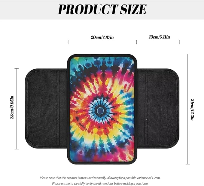 BIGCARJOB Hippie Tie Dye Car Center Console Cover with Side Storage Tie Dye Print Car Accessories Center Console Armrest Cover Auto Center Console Cover Pad,Universal for Most Cars, Trucks, SUVs