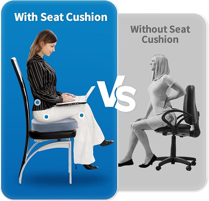 Memory Foam Seat Cushion for Office Chairs & Tailbone Pain Relief - Ergonomic Chair Seat Cushion & Car Seat Cushion for Long Driving - Non-Slip Portable Wheelchair Cushions, Grey