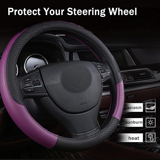 Steering Wheel Cover for VW Volkswagen Taos 2022 2023 2024 2025, Leather Easy Installation Car Interior Accessories Breathable Auto Protector Non Slip Grip,Purple