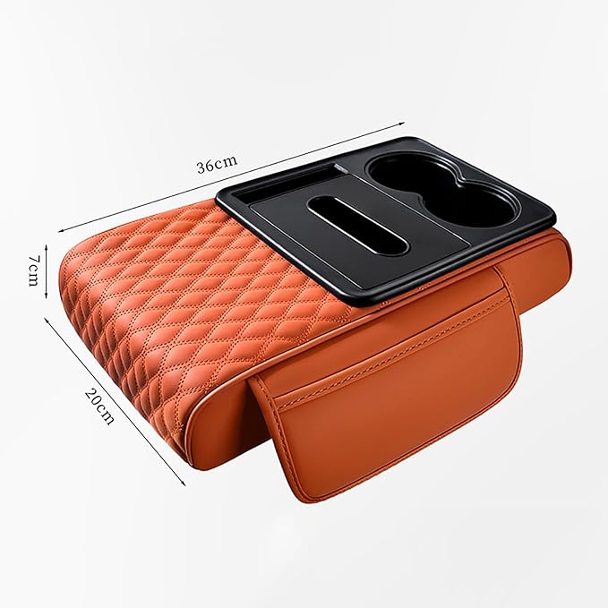 Car Armrest Center Console Cover for BMW X3 F25 2011 2012 2013 2014 2015 2016 2017, Center Console Pad with Cup Holder, Multifunctional Armrest Cushion,F Orange