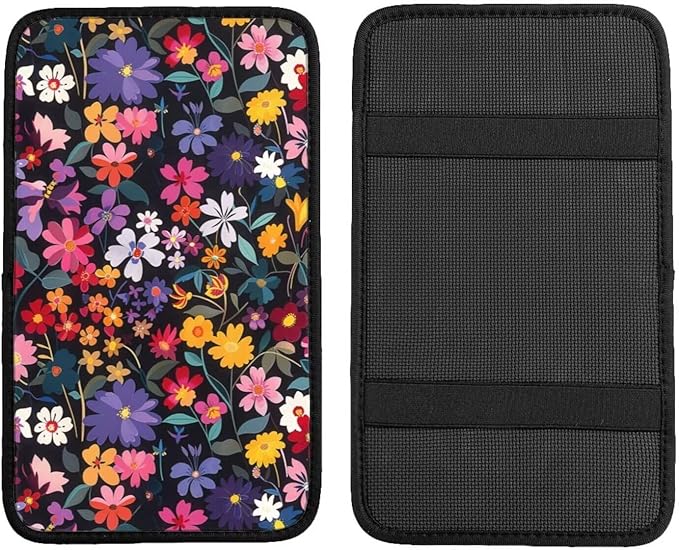 Car Center Console Cushion Pad Red Floral Armrest Seat Box Cover Protector Boho Hippie Flower Comfortable Decor Accessories for Most Cars, Vehicles, SUVs Daisy Pink Arm Rest Lid Covers