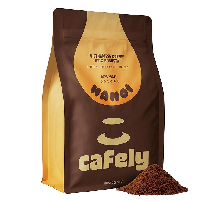 Cafely Vietnamese Awakening Coffee Trio - Ground Coffee Variety Pack (BanMe Peaberry, Hanoi Robusta, Saigon Blend) - Dark Roast, High Caffeine, Low Acid, Direct Trade, For French Press - 3x12oz
