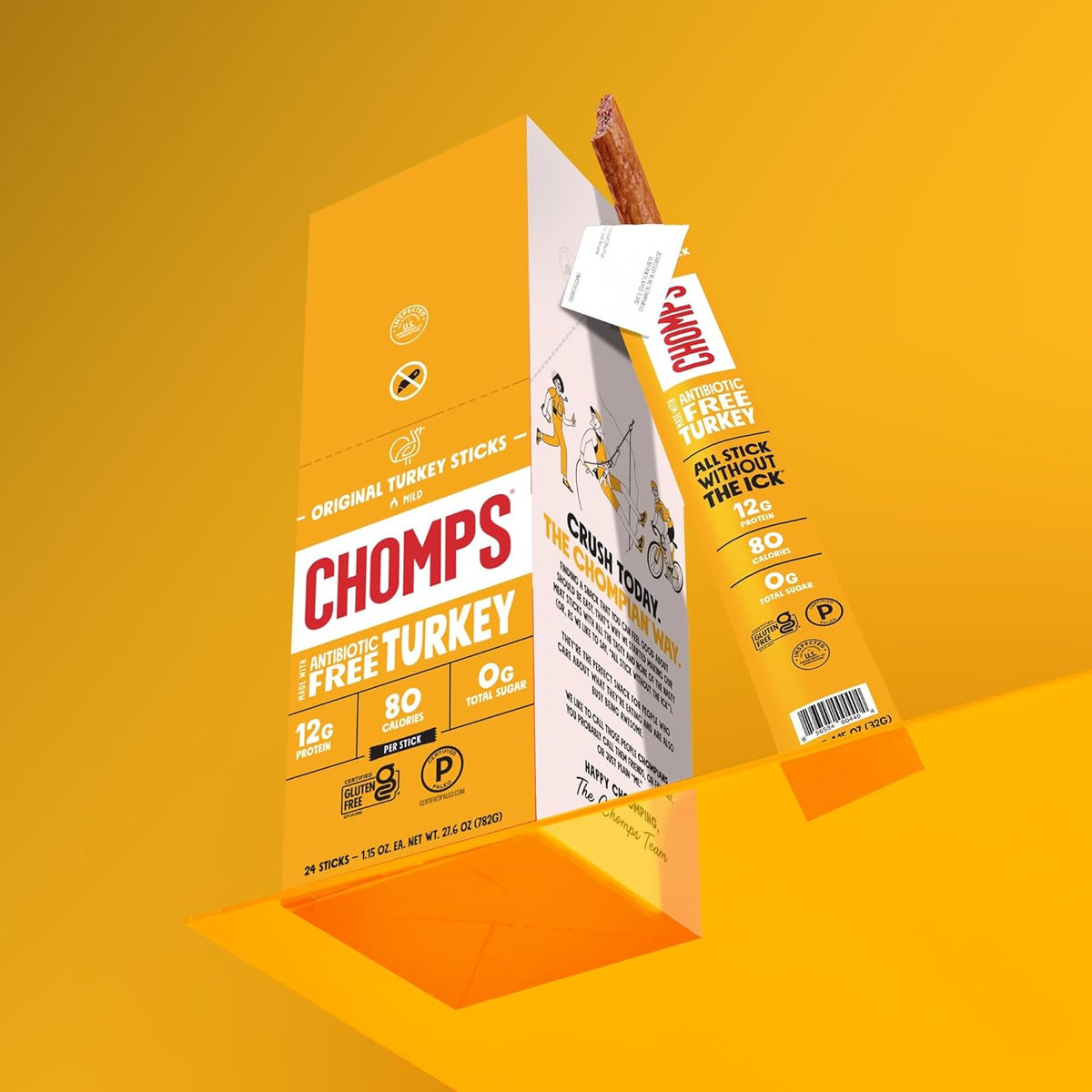 Chomps Original Turkey Jerky Meat Snack Sticks 10-Pack - Keto, Paleo, Low Carb, Whole30 Approved, 12g Lean Meat Protein, Gluten Free, Antibiotic Free, Zero Sugar Food