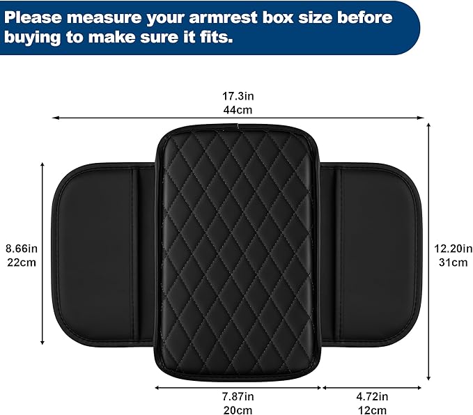 Car Center Console Cover Fit for Volkswagen Jetta Leather Armrest Cover with 2 Storage Bags Waterproof Console Cover Scratch & Wear Resistant(Black)