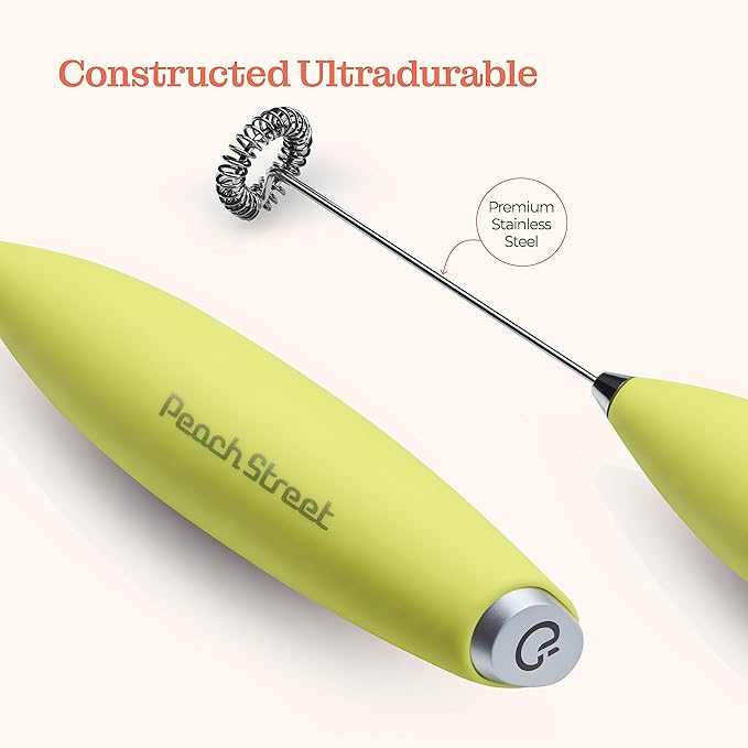 Powerful Handheld Milk Frother, Mini Milk Foamer, Battery Operated Stainless Steel Drink Mixer with Frother Stand