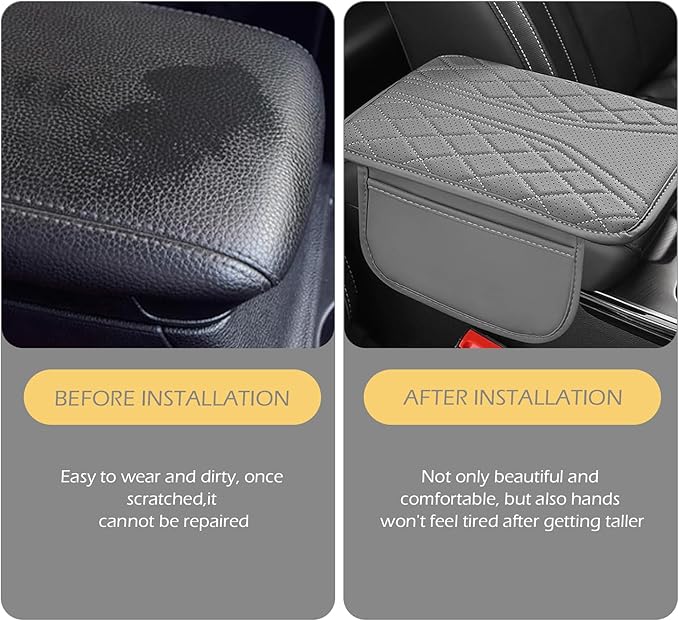 Car Center Console Cover, Leather Vehicle Armrest Protector Cushion with 2 Side Storage Bags, Auto Breathable Middle Interior Accessories, Universal for SUV, Sedan, Truck (Gray)