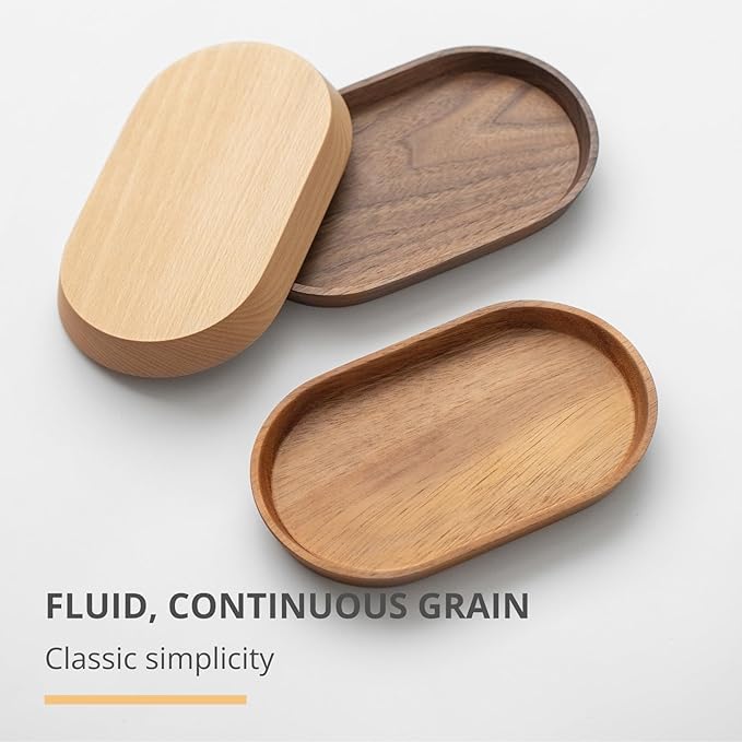 Mini Serving Trays for Parties, Small Decorative Tray for Tea＆Coffee, Oval Wooden Plates for Serving Food for Appetizer＆Vegetables for Bathroom 7.8"×4.6" (Acacia, Set of 2)