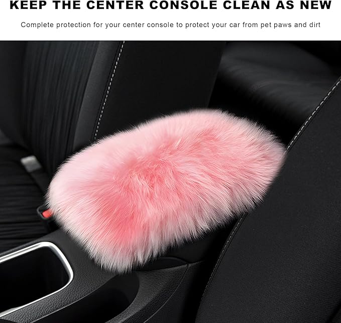 Furry Car Center Console Cover Pad, 11.8"×7.9" Auto Fluffy Plush Center Armrest Protective Cover, Comfortable Fuzzy Armrest Seat Box Protector Cushion for Cars Trucks SUVs (Light Pink)