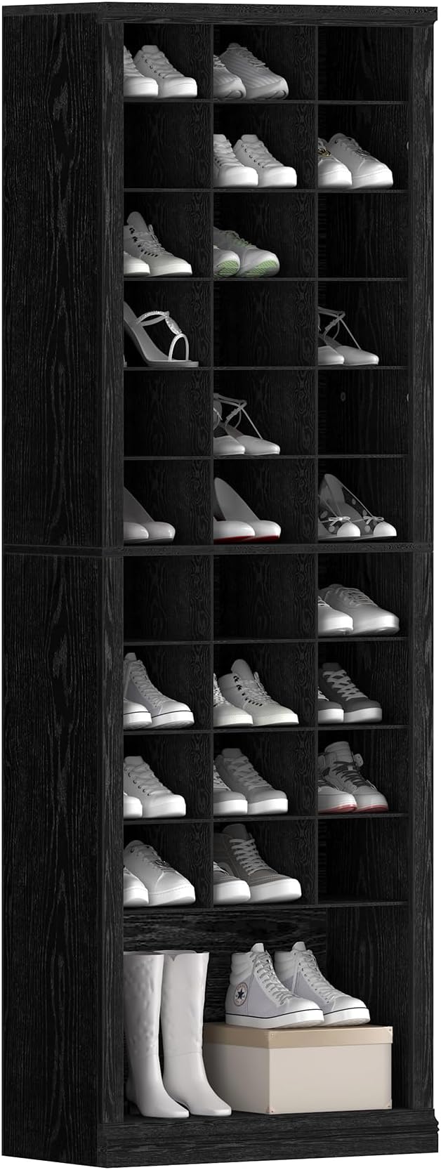 Hzuaneri 11 Tiers Shoe Storage Cabinet, Tall Shoes Cabinet with Cubby, Freestanding Wooden Shoe Organizer, 30-33 Pairs, Shoes Cubby Organizer for Entryway, Bedroom, Black SR02004X