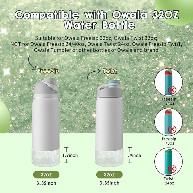 Protective Glitter Silicone Boot Compatible with Owala 24oz 32oz 40oz, Bling Cup Sleeve Bottom Bumper Cover Compatible with Owala FreeSip, Twist, or Flip Stainless Steel Water Bottles