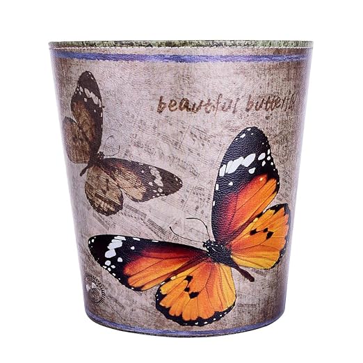 10L/2.64 Gallon Trash Can, Decorative Waste Basket, PU Leather Waste Paper Basket, Waterproof Garbage Can for Bathroom, Bedroom, Office, Kitchen and Living Room - Orange and Black Butterfly