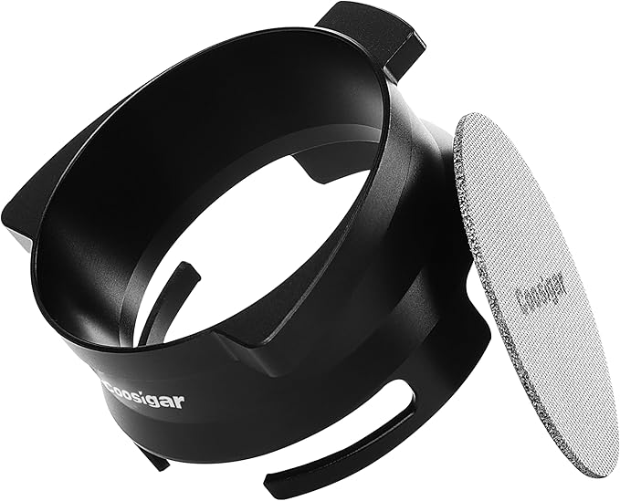 54mm Espresso Dosing Funnel and Puck Screen Set,Hands-Free portafilter funnel with Grinder Trigger.Fits Breville 54mm Portafilters.Reusable 316 Stainless Steel Puck Screen.(Black)