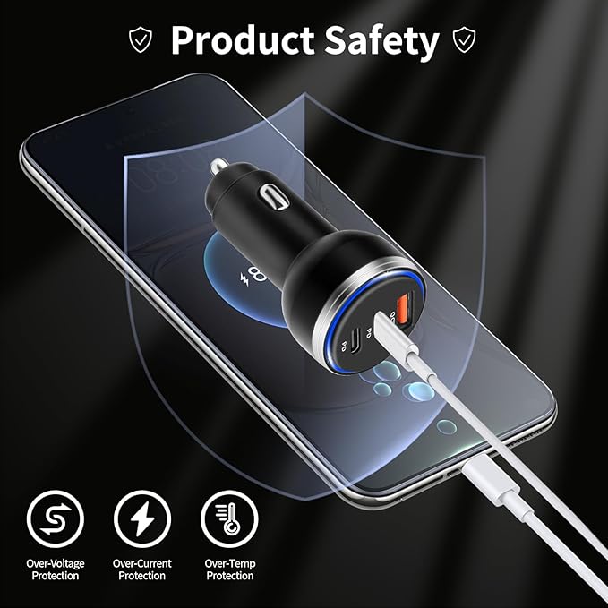 Car Charger for iPhone 16，90W 3-Port Charger Adapter for iPhone 16/16 Plus/16 Pro/16 Pro Max/15/14/Pro Max/AirPods4/ iPad Pro/Mini