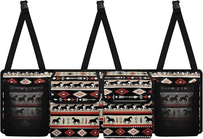 CLOHOMIN Aztec Western Horse Trunk Organizer for SUV Sedan Van Hanging Seat Back Storage Multi Car Backseat Trunk Organizer Collapsible Car Storage Bag with 4 Pockets