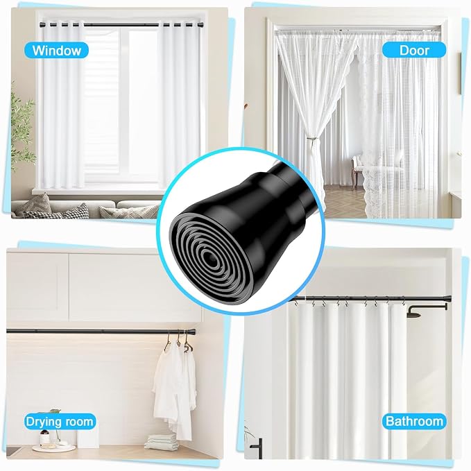 AIZESI Spring Tension Rods Adjustable Tension Curtain Rod Small Tension Rod No Drilling Expandable Spring Loaded Curtain Tension Rod?Black,45" to 77"-2Pcs)
