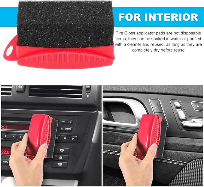 2 PCS Tire Shine Applicator, Flat Dressing Waxing Sponge Pads With Lid Cover, Reusable Polishing Cleaning Foam Applicators With Rectangular Box, Car Accessories (Red)
