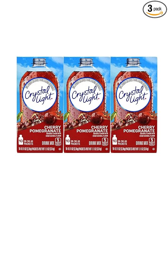 Crystal Light On The Go Antioxidant, Natural Cherry Pomegranate, 10-Count Boxes (Pack of 3)