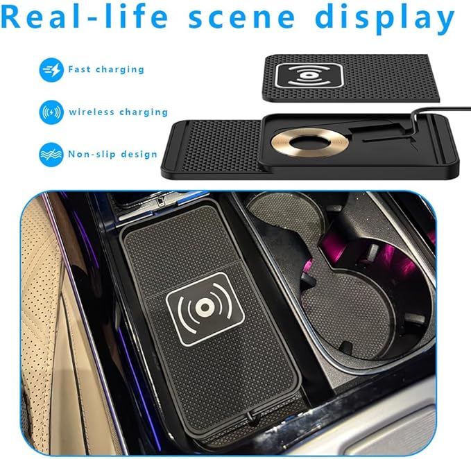 Wireless Charging Pad for Car for Honda Civic(Hatchback) Fit 2000-2026, Non-Slip Type C/USB 20W Fast Phone Charging Pad DIY Trim-to-Fit No Interior Damage,B&Type-C