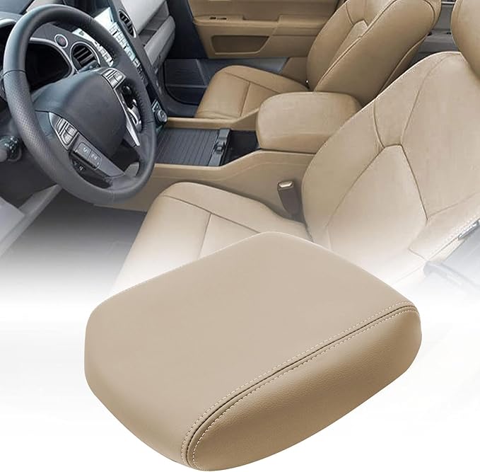 FZJDSD Beige Tan Center Console Cover Armrest Cover Replacement Compatible with Honda Pilot 2009 2010 2011 2012 2013 2014 2015