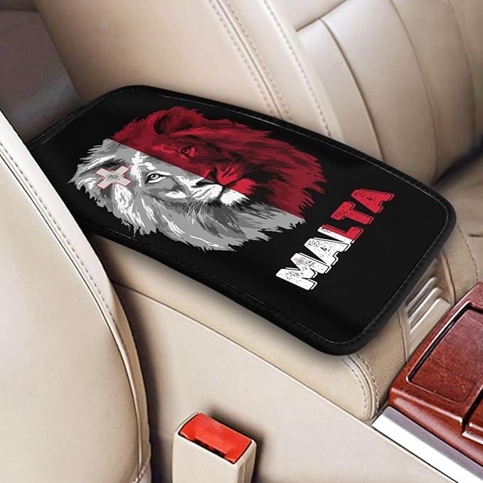 Vintage Malta Maltese Flag Lion Head Auto Center Console Armrest Cover Car Handrail Box Cushion Pad Mat Universal Fit Most Vehicle Sedan Truck SUV Soft Comfort Decor Accessories
