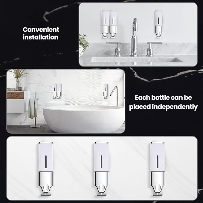 3-in-1 Quadrate Dispensers for The Shower,Shower soap Dispenser,Conditioner Dispenser, Shampoo Dispenser,No Drilled Wall Mounted Distributor,Hotel,Bathroom,Home