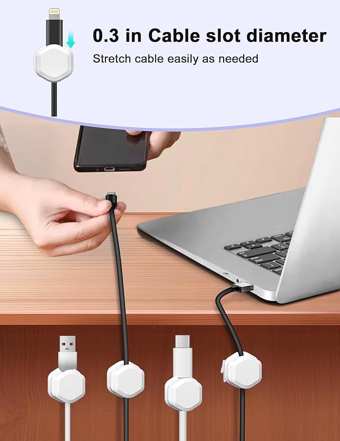 Cord Holder - Cable Clips - Cord Organizer for Desk - Cord Holder for Nightstand - for Desk, Nightstand, Phone Charger, Computer, Home, Office, Car（12pcs）