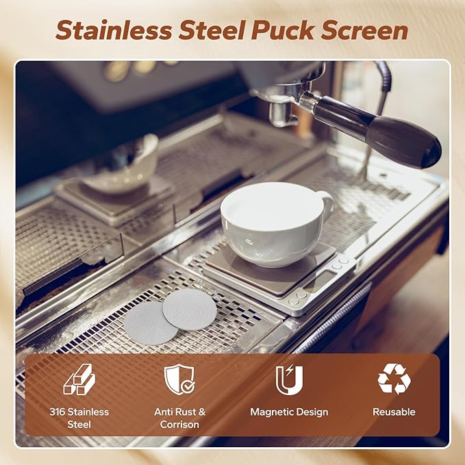 2 Pack 53.3mm Espresso Coffee Filter Screens, 1.7mm Thick 150μm 316L Stainless Steel Replacement Parts for Espresso Machines